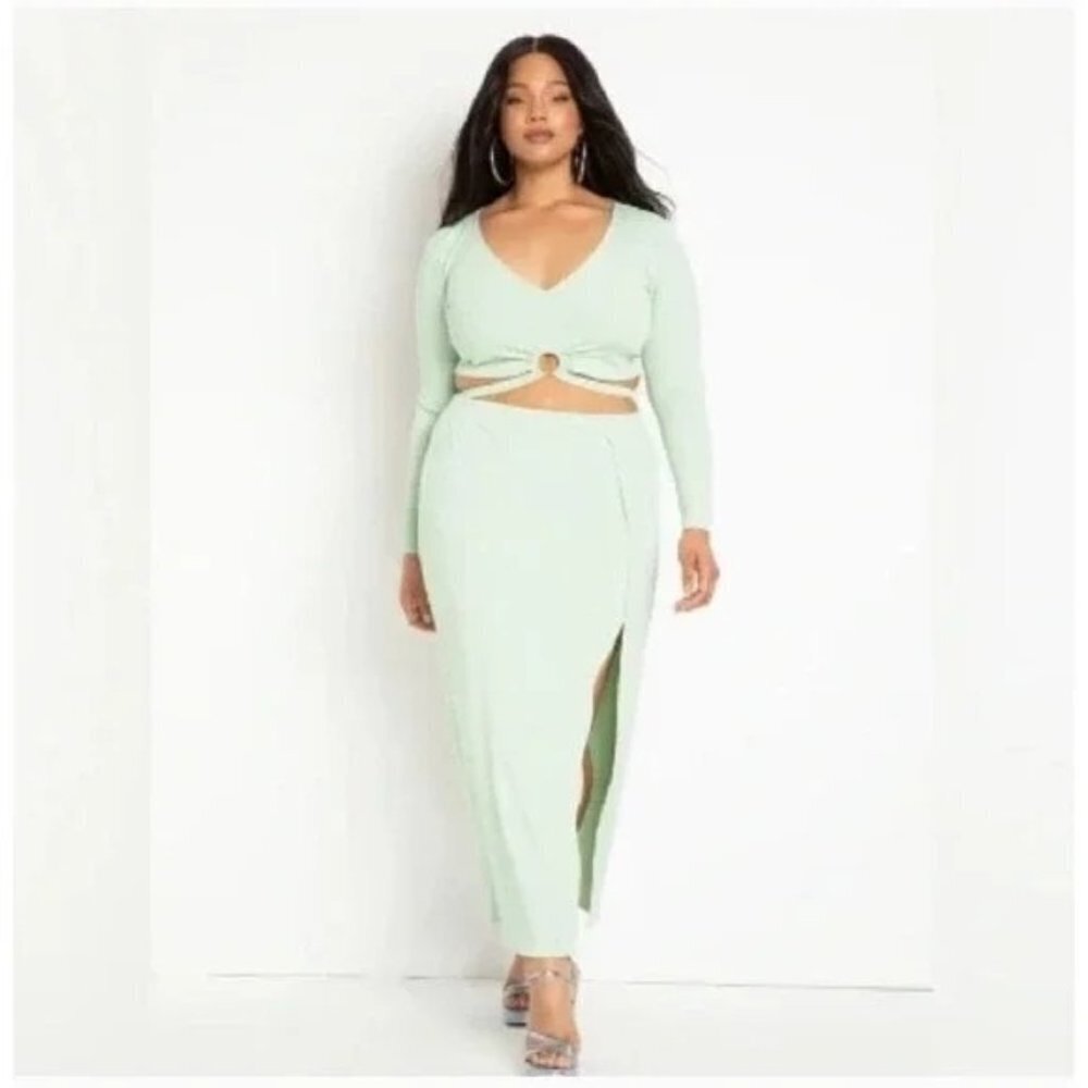 NWOT Eloquii Mint Green High Slit Ribbed Maxi Skirt Plus Size 18 / 20
